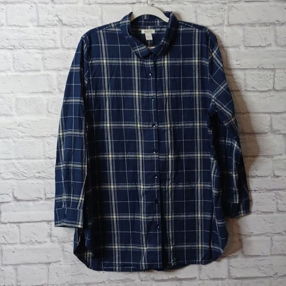 Garnet Hill Sz 18 Organic Cotton Tunic Plaid Plus 18 Blue Gray